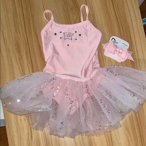 Revolution Pink Ballet Dance Costume with Sparkly Tutu & pink bow hair clip